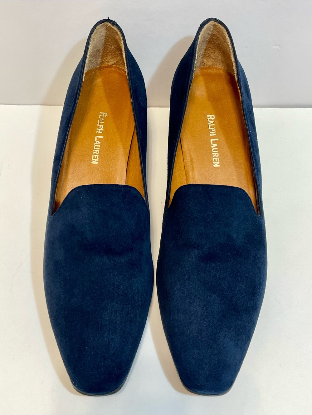 Vintage Ralph Lauren Women’s Suede Block Heel Navy Loafers Size 10 - Picture 7 of 13